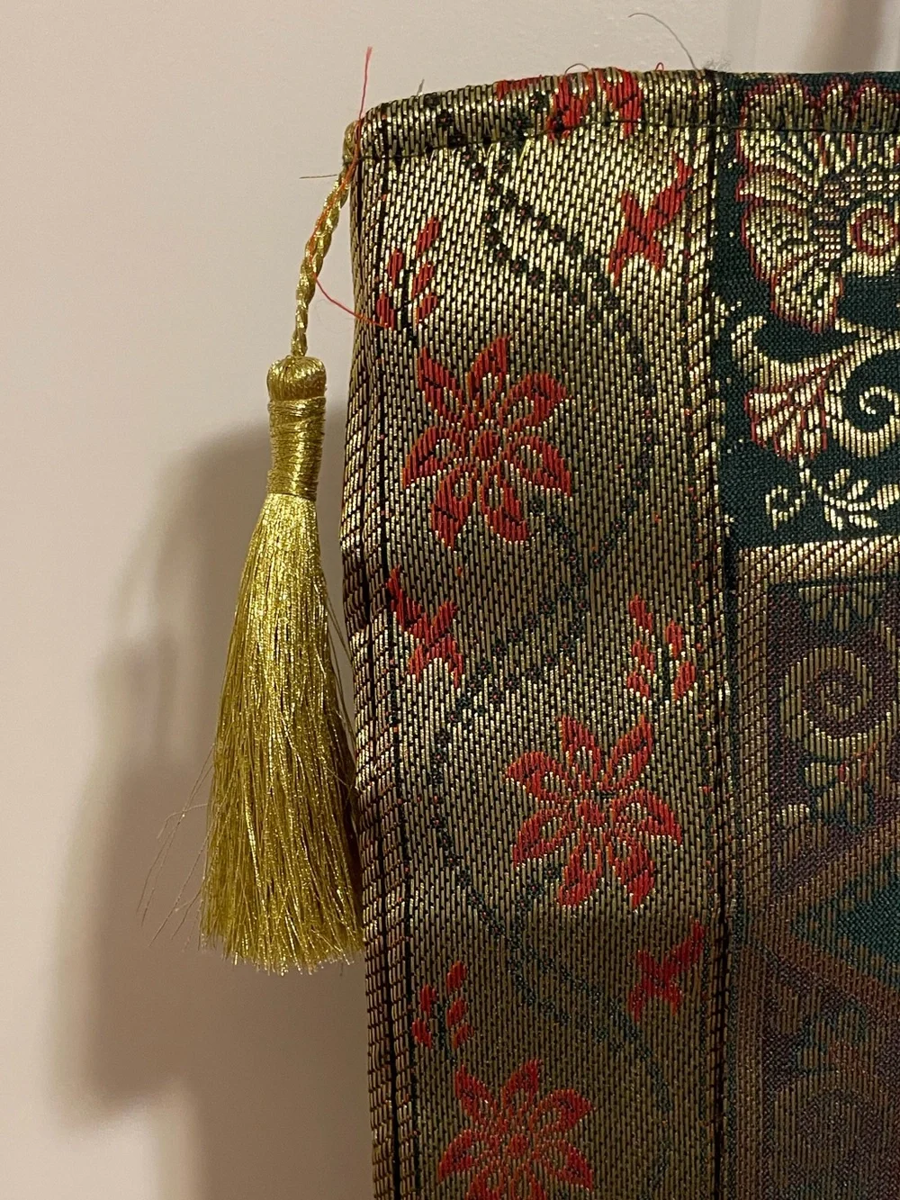 Unused Thai Silk Brocade Elephant Tote Bag Gold Metallic